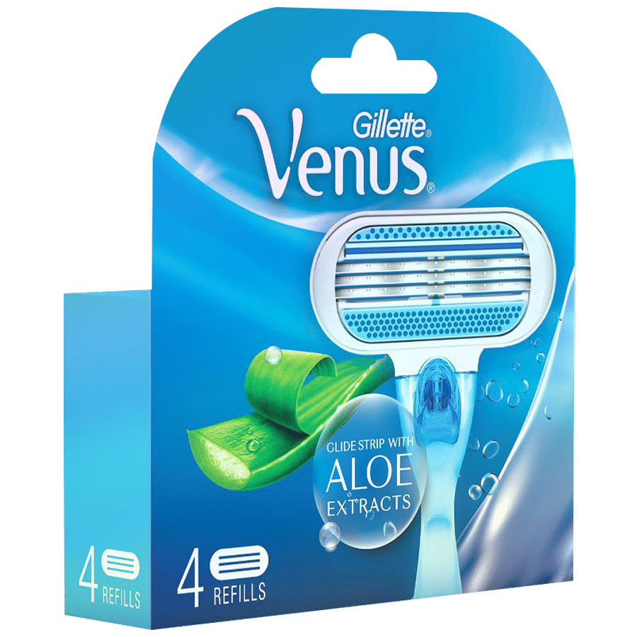 Gillette Venus Hair Removal Razor Blades/Refills/Cartridges - Glide Strips  With Aloe Vera Extracts 4pcs - Vrinda Super Mart