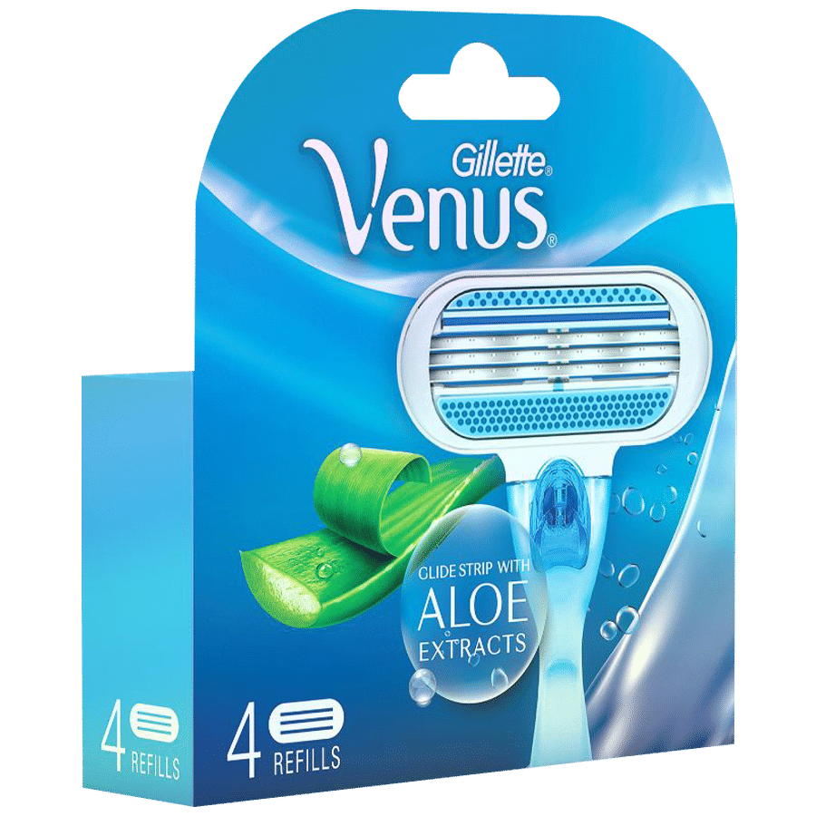 Gillette Venus Hair Removal Razor Blades/Refills/Cartridges - Glide Strips With Aloe Vera Extracts 4pcs